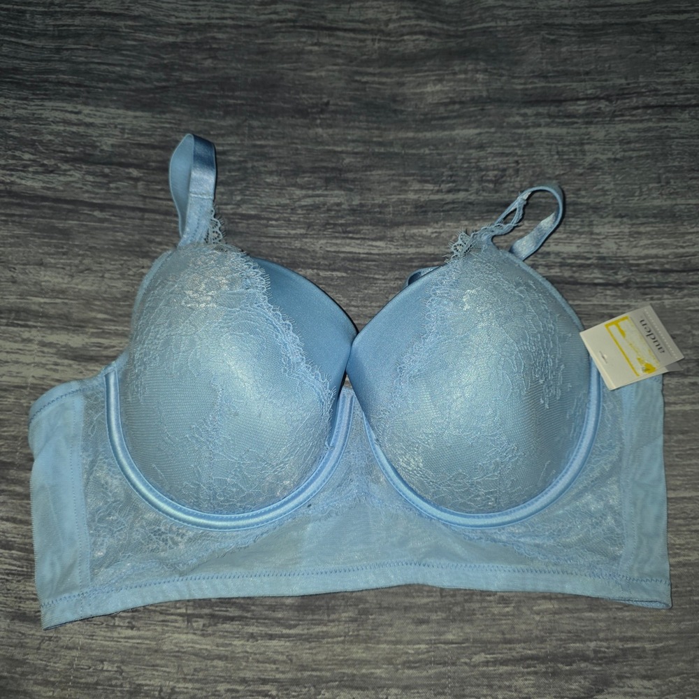 Auden Light Blue Lace Long Line Demi Bra Lightly Lined Underwire 40C NEW